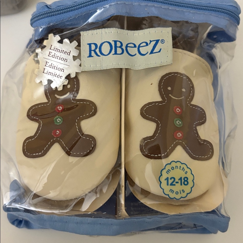 Robeez Leather Slippers Shoes Christmas Gingerbread Size 12-18 months